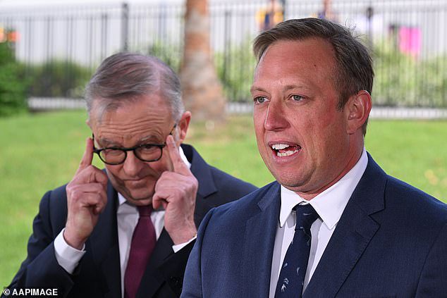 Prime Minister Anthony Albanese (left) and Queensland premier Steven Miles (right) on the Gold Coast on Monday. Mr Miles has said he will be busy campaigning for re-election