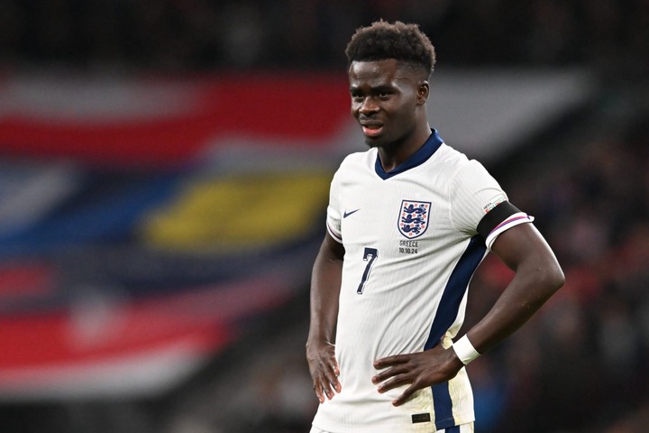 Bukayo Saka (7 England) looks on during the UEFA Nations League League B, Group 2 match between England and Greece at Wembley Stadium in London, En...