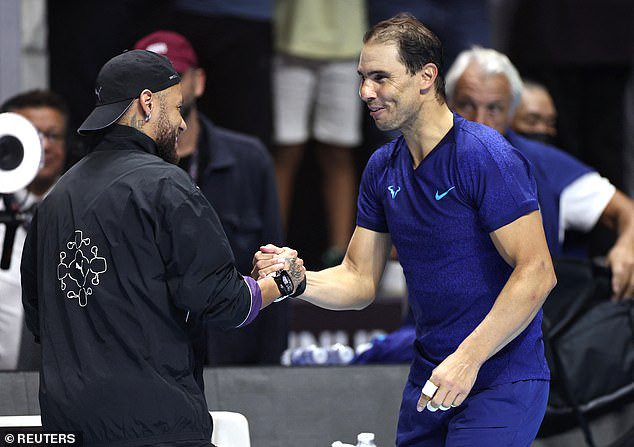 Neymar was spotted catching up with Rafael Nadal - who is set to retire from tennis next month