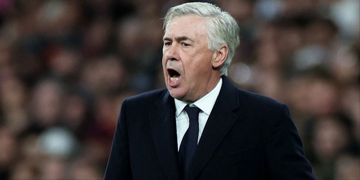 Real Madrid head coach Carlo Ancelotti shouting instructions from the touchline