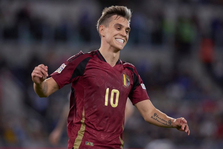 Leandro Trossard of Belgium looks on during the UEFA Nations League 2024/25 League A Group A2 match between Italy and Belgium at Stadio Olimpico on...