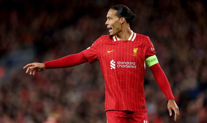 Liverpool's Virgil van Dijk during the UEFA Champions League 2024/25 League Phase MD2 match between Liverpool FC and Bologna FC 1909 at Anfield on ...