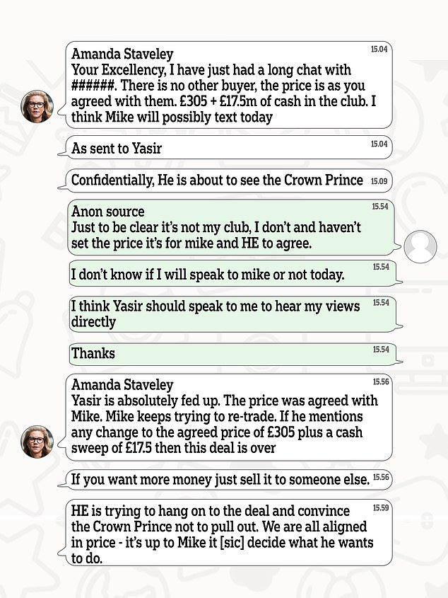 In the tranche of messages, Amanda Staveley talks about the efforts to 'convince the Crown Prince not to pull out'