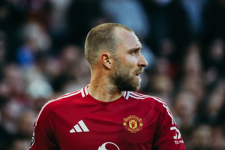 Christian Eriksen of Manchester United looks on during the Premier League match between Manchester United FC and Brentford FC at Old Trafford on Oc...