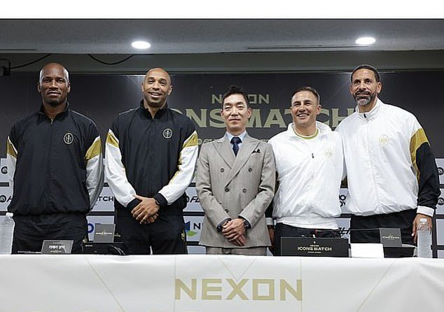 (Left to right) Drogba, Henry, Cannavaro and Rio Ferdinand pose for a photo before the game