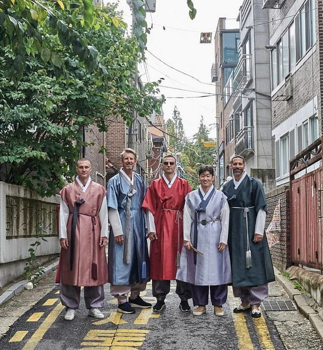 Former Man United stars (left to right) Nemanja Vidic, Edwin van der Sar, Berbatov, Park Ji-sung and Ferdinand immersed themselves in the culture in Seoul