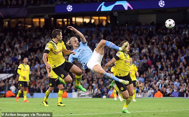 The Man City star highlighted another acrobatic finish by Haaland against Dortmund in 2022