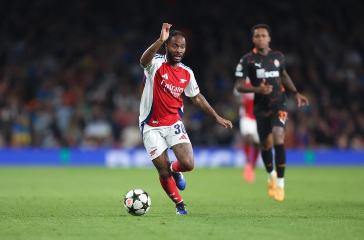 Arsenal's Raheem Sterling during the UEFA Champions League 2024/25 League Phase MD3 match between Arsenal FC and FC Shakhtar Donetsk at Emirates St...