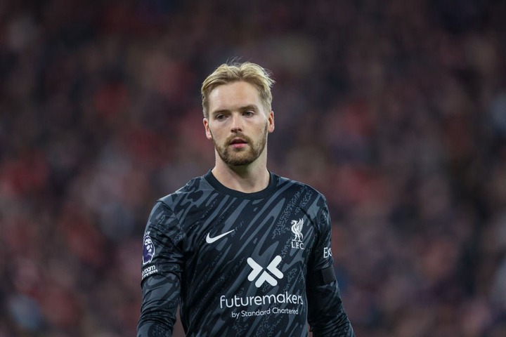 Liverpool's Caoimhin Kelleher in action during the Premier League match between Liverpool FC and Chelsea FC at Anfield on October 20, 2024 in Liver...