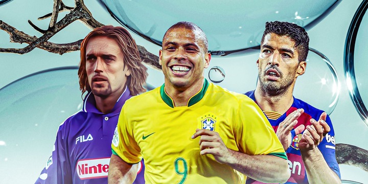 A custom image of Gabriel Batistuta, Ronaldo and Luis Suarez