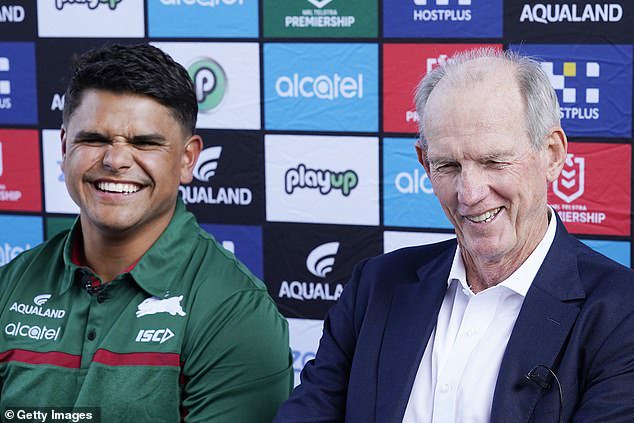 Returning coach Wayne Bennett (pictured with Mitchell) says it's great to hear the Bunnies star is in good shape