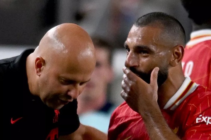 Mohamed Salah and Arne Slot during Liverpool's pre-season.