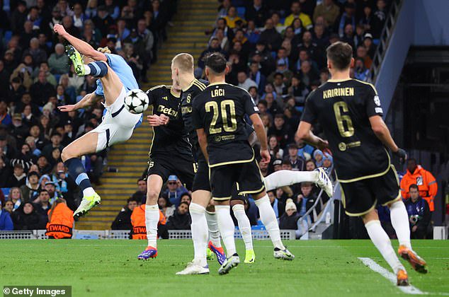 Erling Haaland scored a backheeled volley in Man City's 5-0 victory against Sparta Prague