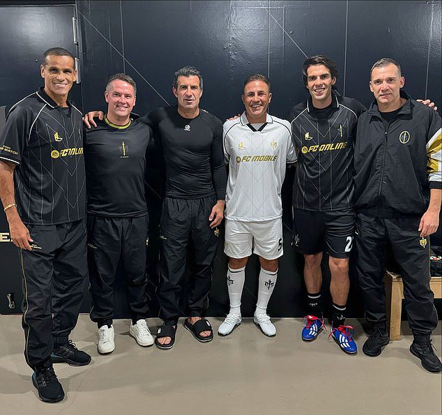 Ballon d'Or winners (left to right): Rivaldo, Michael Owen, Luis Figo, Fabio Cannavaro, Kaka and Andriy Shevchenko took part in the exhibition match in South Korea