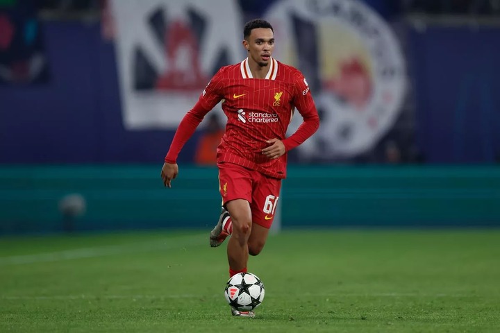 LEIPZIG, GERMANY - OCTOBER 23: Trent Alexander Arnold of Liverpool during the UEFA Champions League match between RB Leipzig v Liverpool at the Red Bull Arena on October 23, 2024 in Leipzig Germany (Photo by Rico Brouwer/Soccrates/Getty Images)