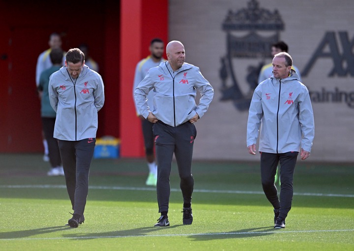 (THE SUN OUT, THE SUN ON SUNDAY OUT) Arne Slot head coach of Liverpool during the UEFA Champions League 2024/25 League Phase MD3 training and press...