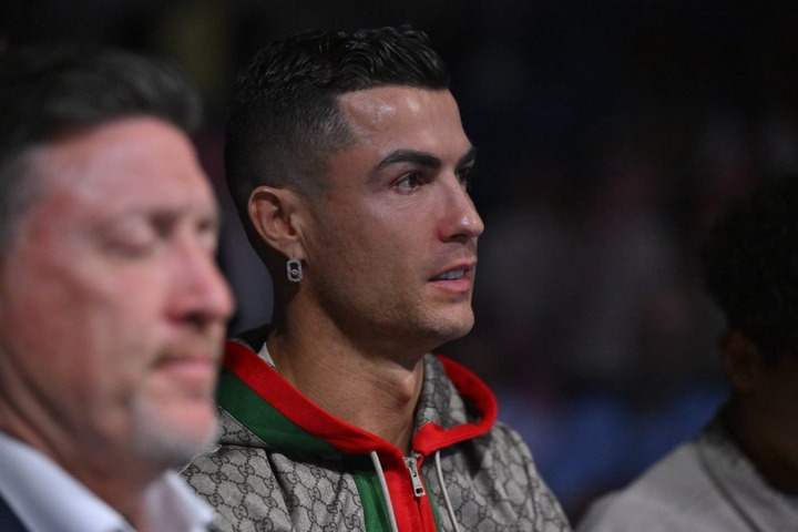 Cristiano Ronaldo follows a match organized by Professional Fighters League MENA between Larissa Pacheco of Brazil and Chris Cyborg of Brazil in Ri...