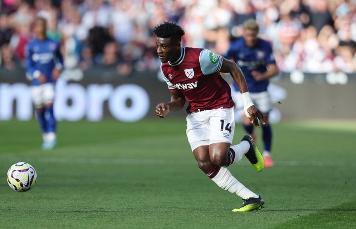 West Ham United's Mohammed Kudus during the Premier League match between West Ham United FC and Ipswich Town FC at London Stadium on October 5, 202...