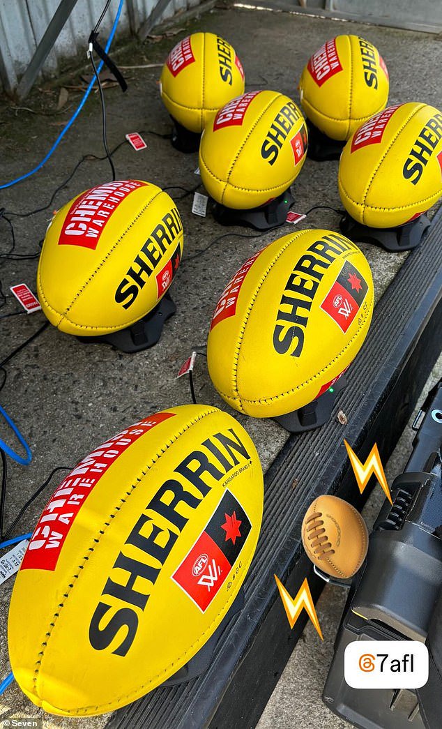 The AFLW uses microchipped balls to help make real-time scoring decisions - but they have to be charged up before matches in order to work (pictured)