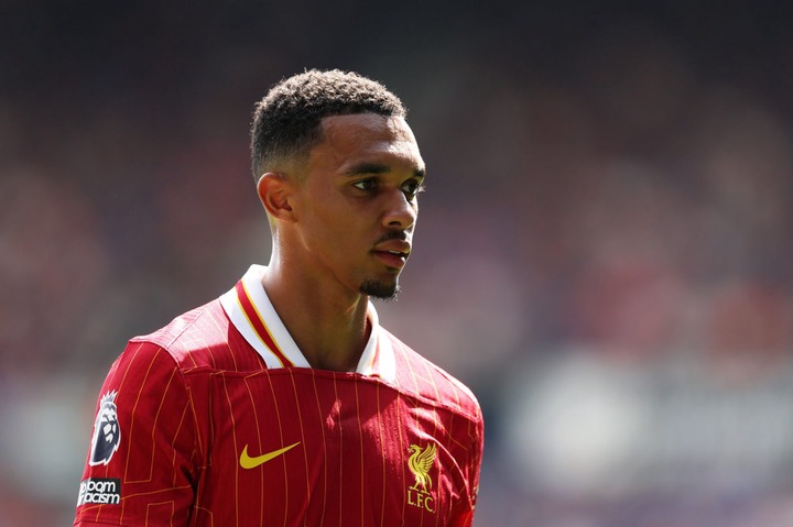 Trent Alexander-Arnold of Liverpool looks on during the Premier League match between Ipswich Town FC and Liverpool FC at Portman Road on August 17,...