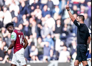 Kudus was sent off in West Ham's defeat to Tottenham