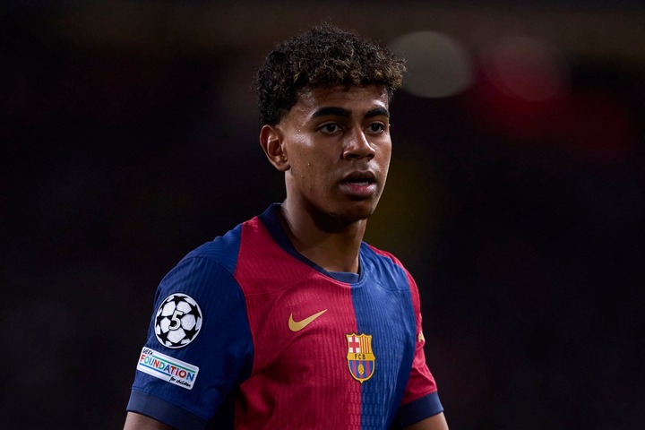 Lamine Yamal of FC Barcelona looks on during the UEFA Champions League 2024/25 League Phase MD3 match between FC Barcelona and FC Bayern Munchen at...