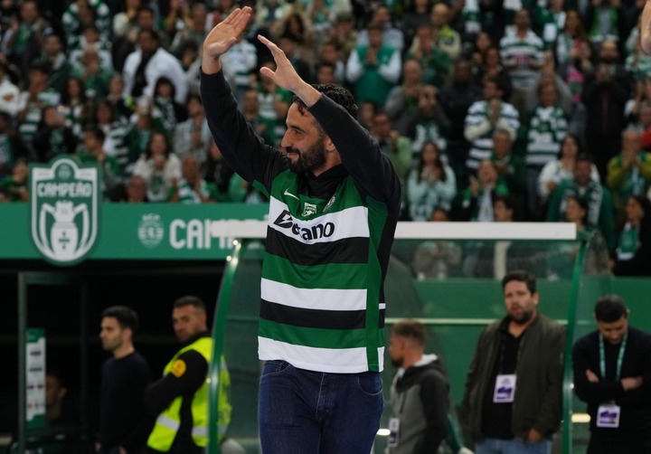 Head Coach Ruben Amorim of Sporting CP celebrates after winning the Liga Portugal Betclic at the end of the Liga Portugal Betclic match between Spo...