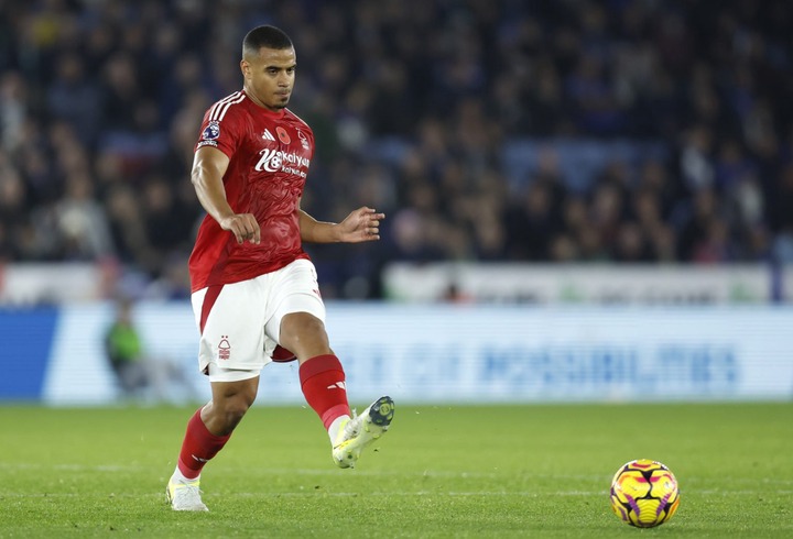 Murillo of Nottingham Forest on the ball during the Premier League match between Leicester City FC and Nottingham Forest FC at The King Power Stadi...