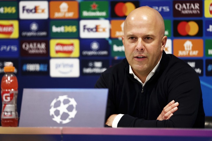 Arne Slot, Manager of Liverpool speaks to the media in the post match press conference during the UEFA Champions League 2024/25 League Phase MD4 ma...