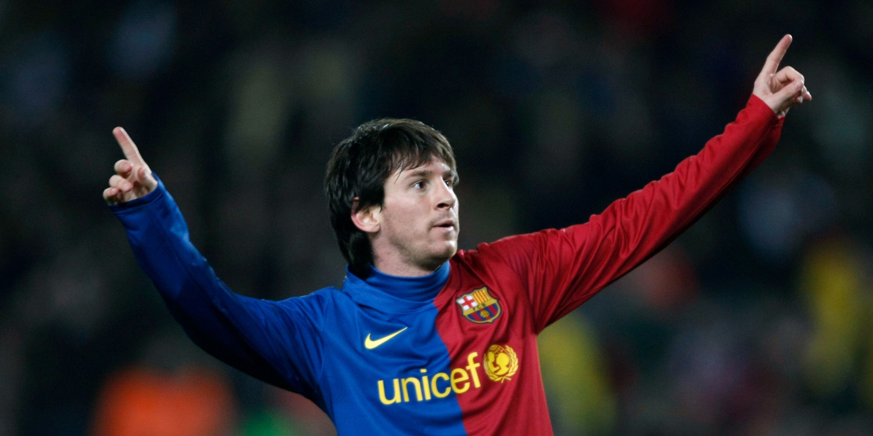 Lionel Messi celebrates for Barcelona