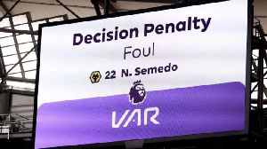 Image of a VAR decision during a Premier League game