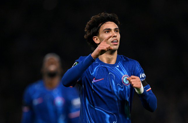 Joao Felix of Chelsea celebrates scoring his team's sixth goal during the UEFA Conference League 2024/25 League Phase MD3 match between Chelsea FC and FC Noah at Stamford Bridge on November 07, 2024 in London, England