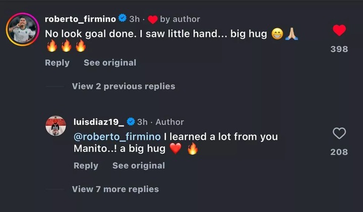 Roberto Firmino and Luis Diaz on social media