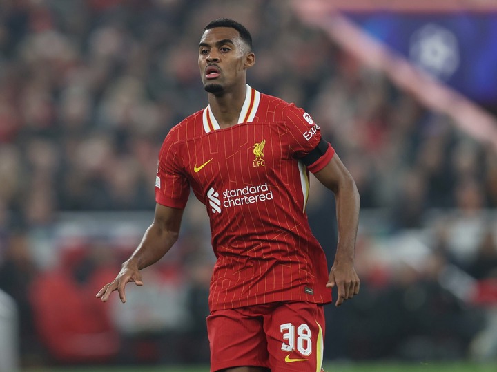 Ryan Gravenberch of Liverpool looks on during the UEFA Champions League 2024/25 League Phase MD4 match between Liverpool FC and Bayer 04 Leverkusen...