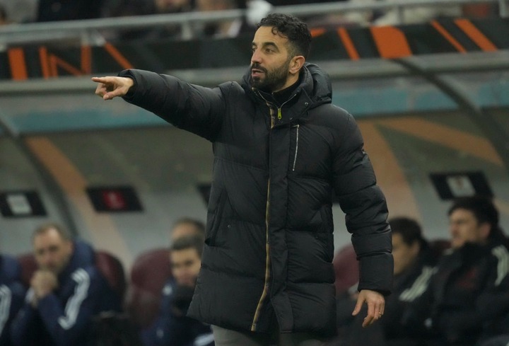 Manchester United Head Coach Rúben Amorim gives instructions during the UEFA Europa League 2024/25 League Phase MD8 match between Fotbal Club FCSB ...