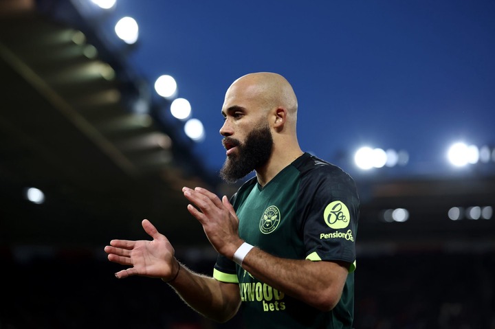 Bryan Mbeumo of Brentford applauds the away fans during the Premier League match between Southampton FC and Brentford FC at St Mary's Stadium on Ja...