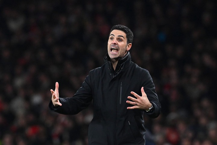 Mikel Arteta, Manager of Arsenal, reacts during the Premier League match between Arsenal FC and Manchester City FC at Emirates Stadium on February ...