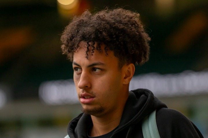 Kaide Gordon of Norwich City arrives before the Sky Bet Championship match between Norwich City and Burnley at Carrow Road in Norwich, England, on ...