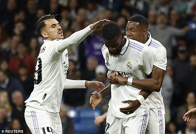 Real Madrid are in a defensive crisis with Dani Carvajal (left), Antonio Rudiger (centre) and David Alaba (right) - all pictured in 2023 - injured ahead of their huge clash with Man City