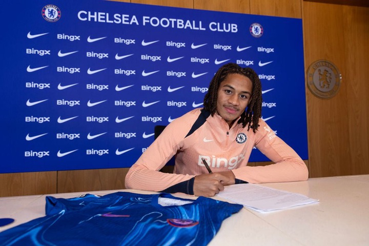 Chelsea Unveil New Signing Mathis Amougou at Chelsea Training Ground on February 04, 2025 in London, England.