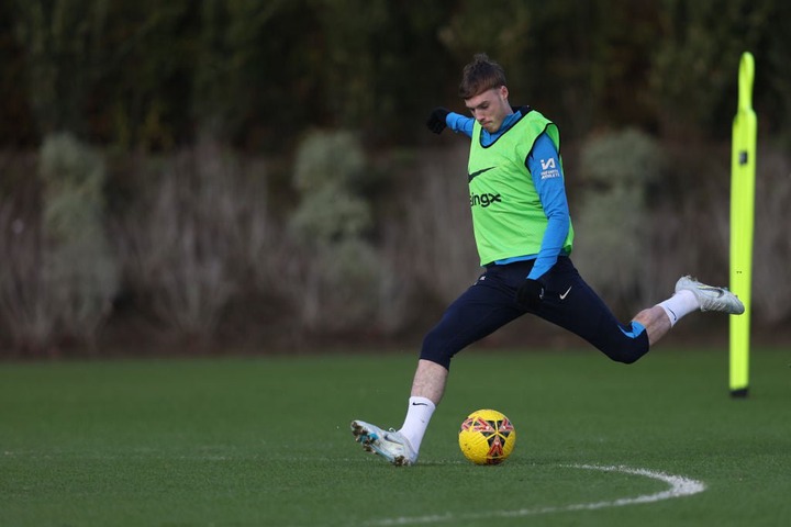 Cole Palmer of Chelsea during the Chelsea Training Session at Chelsea Training Ground on February 06, 2025 in Cobham, England.