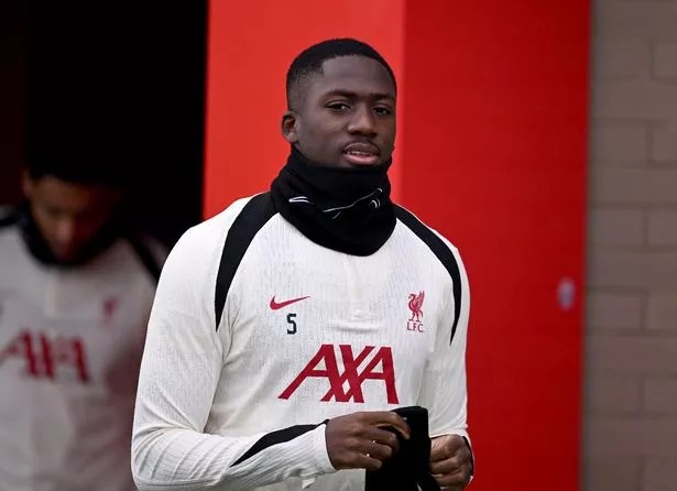 Ibrahima Konate of Liverpool during a training session at AXA Training Centre on February 05, 2025