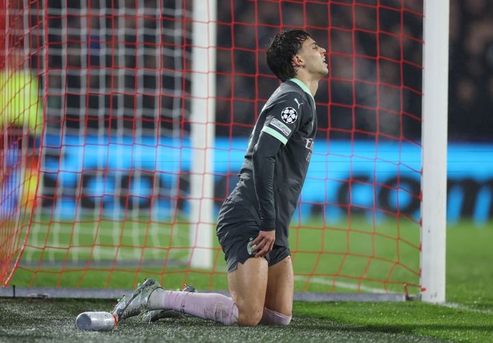 Joao Felix of AC Milan reacts during the UEFA Champions League 2024/25 League Knockout Play-off first leg match between Feyenoord and AC Milan at  ...