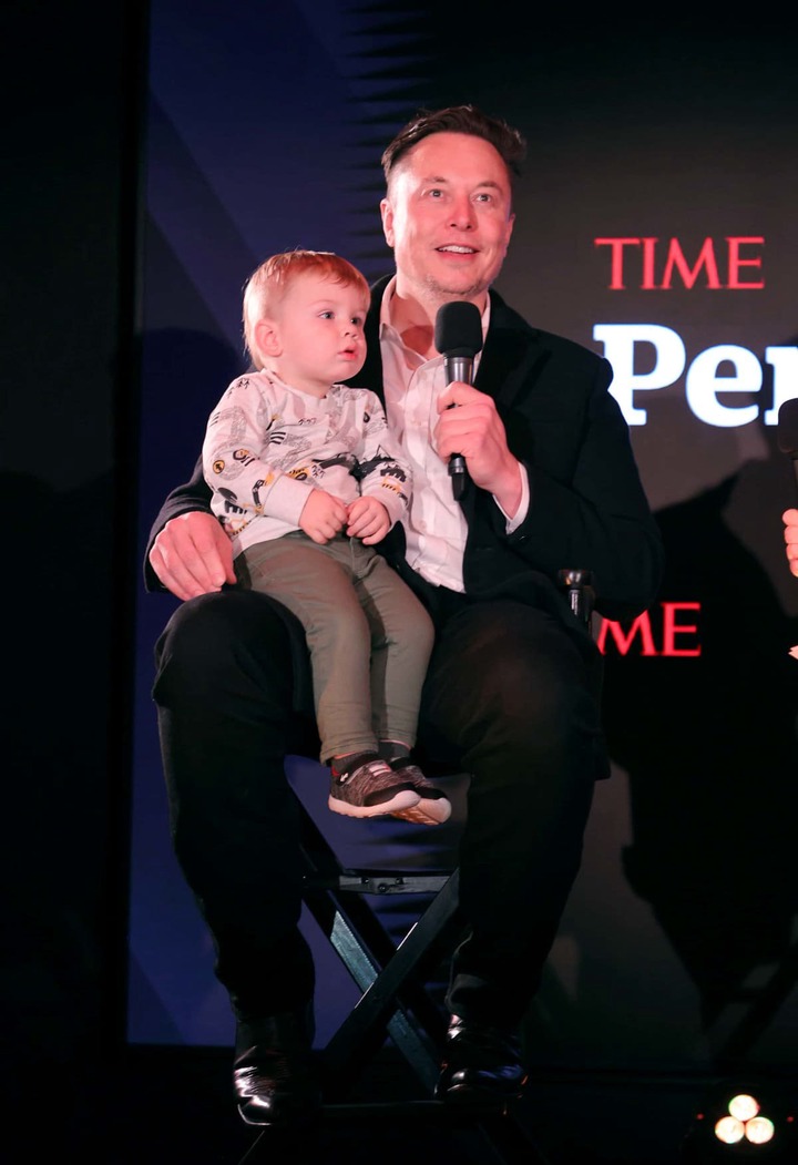 NEW YORK, NEW YORK - DECEMBER 13: Elon Musk and son X Æ A-12 on stage TIME Person of the Year on Dec