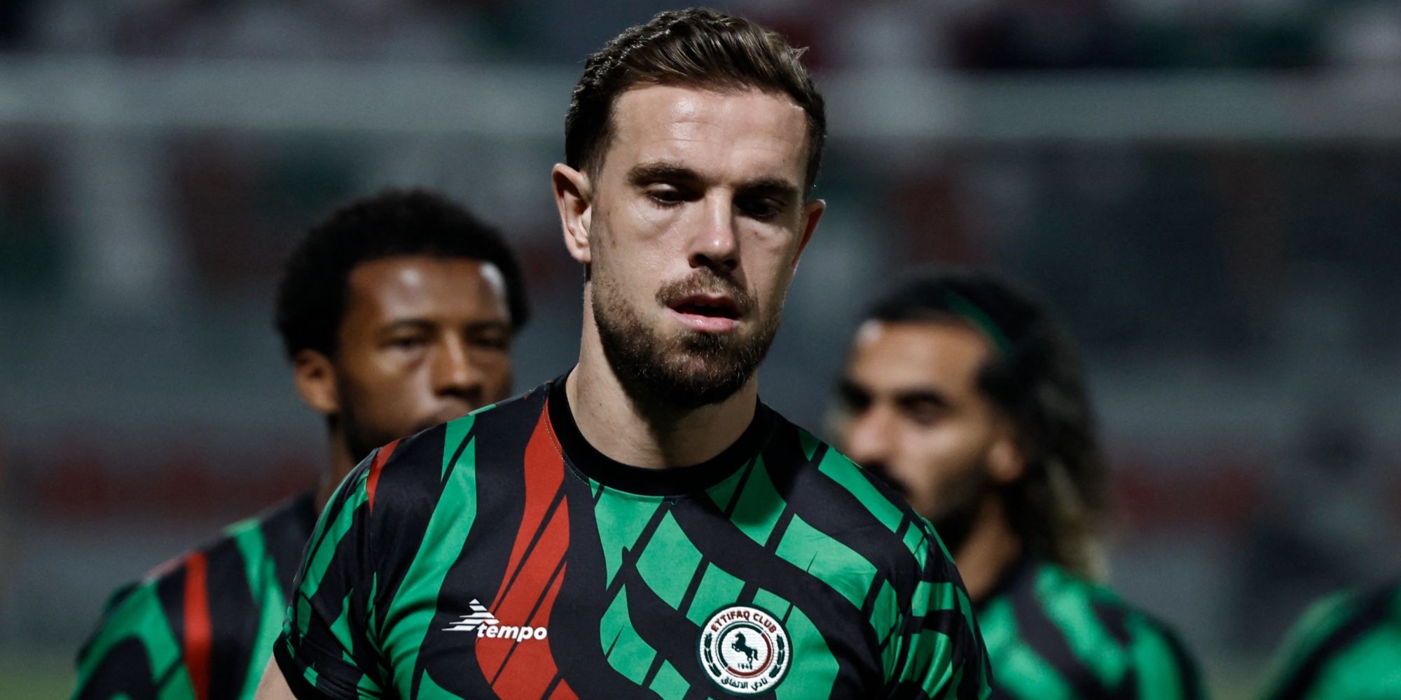 Al Ettifaq's Jordan Henderson during the warm up before the match