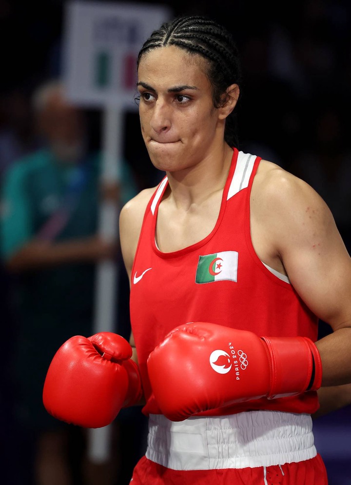 
PARIS, FRANCE - AUGUST 01: Imane Khelif of Team Algeria makes her way to the ring prior to her Women's 66kg preliminary round match against Angela Carini of Team Italy on day six of the Olympic Games Paris 2024 at North Paris Arena on August 01, 2024 in Paris, France. (Photo by Richard Pelham/Getty Images)