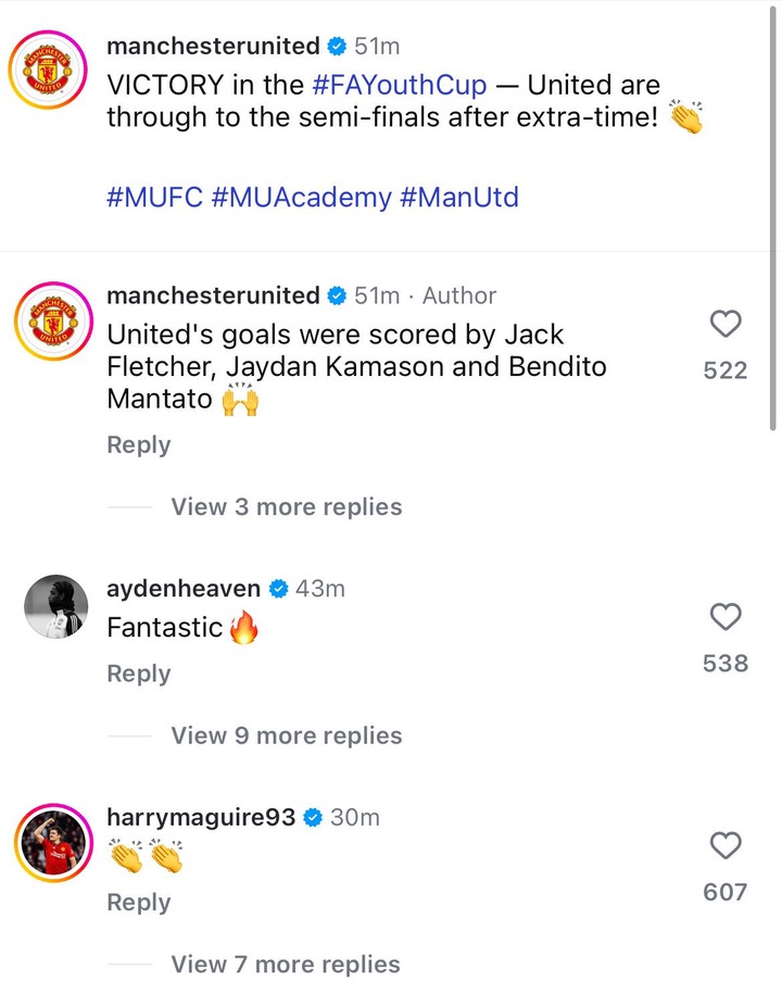 Manchester United Instagram, and responses