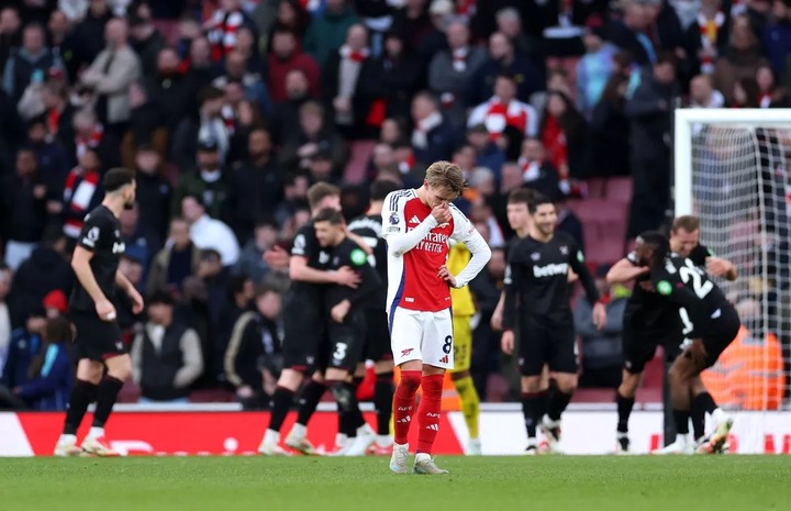 Martin Odegaard looks dejected after Arsenal's defeat to West Ham