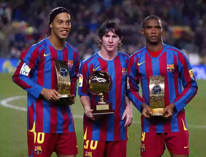 Ronaldinho has played alongside both Lionel Messi and Riquelme at Barcelona. (Image: Getty)