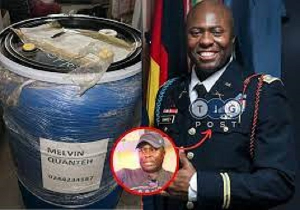 Major Kojo Owusu Dartey and one of the barrels he used to smuggle the guns to Ghana